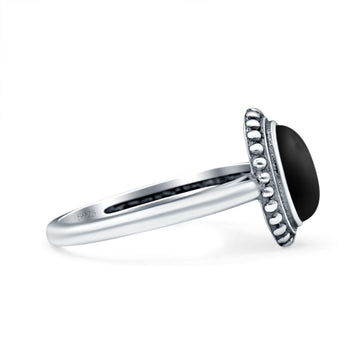 Petite Dainty Lab Opal Ring Solid Round Oxidized Simulated Black Onyx 925 Sterling Silver